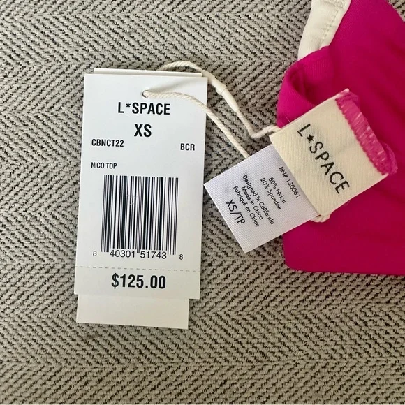 NWT L*Space Women's Niko Bikini Top‎ Size XS Pink & White Underwire - Picture 4 of 4